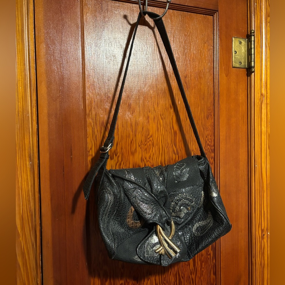 ALENTINO NAS VINTAGE 80s Black Faux Leather Shoulder Bag